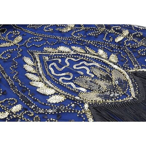 ✨💙 Flapper Great Gatsby 1920s Retro Tassel Fringe Sequin Blue Dress XL NEW - Picture 6 of 15